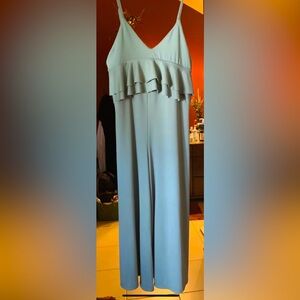 NWOT Juniors Poof! Yummy Olive Green Stretch Knit Ruffled Solid Jumpsuit Sz Med